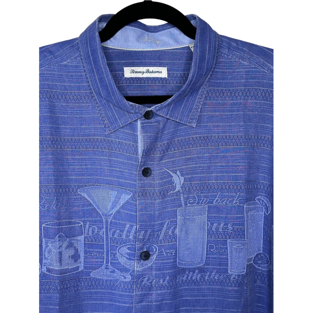 Tommy Bahama Shirt XXL Blue Silk Cocktail Resort Short Sleeve Button Up Relaxed
